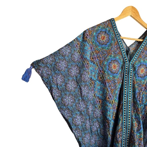 MiracleSuit Danube Bleu Tassel Tunic Caftan Cover Up Women’s Small Blue Mosaic - Picture 9 of 13